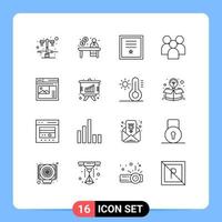 Pictogram Set of 16 Simple Outlines of team management badges group stamp Editable Vector Design Elements