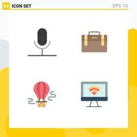 Set of 4 Vector Flat Icons on Grid for audio air microphone office bag hot Editable Vector Design Elements