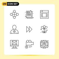 9 Universal Outlines Set for Web and Mobile Applications floral video mobile media control fast Editable Vector Design Elements