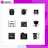 Mobile Interface Solid Glyph Set of 9 Pictograms of treatment medical board laptop math Editable Vector Design Elements