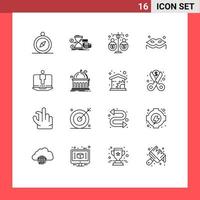 Group of 16 Outlines Signs and Symbols for computer masquerade budget mask income Editable Vector Design Elements