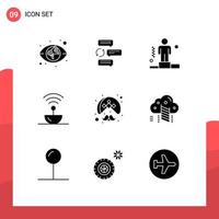 Group of 9 Modern Solid Glyphs Set for space science robot steel explanation Editable Vector Design Elements