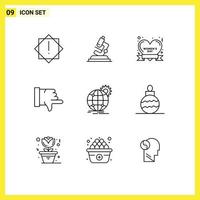 9 Thematic Vector Outlines and Editable Symbols of world wide business day international thumbs down Editable Vector Design Elements