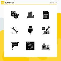 Pack of 9 Modern Solid Glyphs Signs and Symbols for Web Print Media such as devices options real estate wrench sd card Editable Vector Design Elements