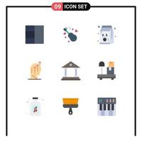 Mobile Interface Flat Color Set of 9 Pictograms of building mind fresh intelligence growth Editable Vector Design Elements