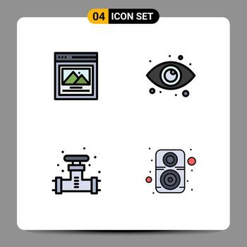 4 User Interface Filledline Flat Color Pack of modern Signs and Symbols of interface plumbing eye web valve Editable Vector Design Elements