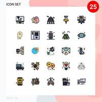 paquete de 25 signos y símbolos modernos de colores planos de línea rellena para medios de impresión web, como elementos de diseño de vectores editables con pasador de configuración islámica de usuario de tarjeta