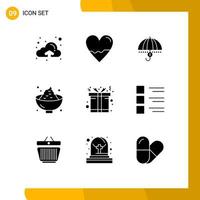 9 Universal Solid Glyphs Set for Web and Mobile Applications food support funds security protection Editable Vector Design Elements