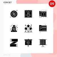 Set of 9 Modern UI Icons Symbols Signs for finance cash trophy bag house Editable Vector Design Elements