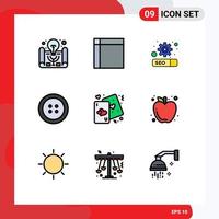 9 User Interface Filledline Flat Color Pack of modern Signs and Symbols of life heart house cards button Editable Vector Design Elements