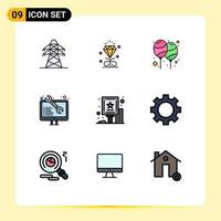 Group of 9 Filledline Flat Colors Signs and Symbols for advertisement web balloon software celebrate Editable Vector Design Elements