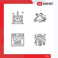 Mobile Interface Line Set of 4 Pictograms of business graph nature mountain web Editable Vector Design Elements