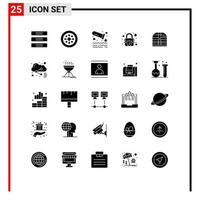 Modern Set of 25 Solid Glyphs Pictograph of money security shield lock tube Editable Vector Design Elements