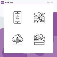 Pack of 4 creative Filledline Flat Colors of mobile data camera dslr scince Editable Vector Design Elements
