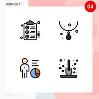 Modern Set of 4 Filledline Flat Colors and symbols such as checklist chart wishlist gem efficiency Editable Vector Design Elements