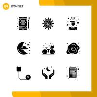 9 User Interface Solid Glyph Pack of modern Signs and Symbols of beach night desk moon wifi Editable Vector Design Elements