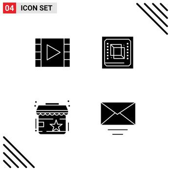 paquete de glifos sólidos creativos de la computadora del reproductor de procesador de medios revisa elementos de diseño de vectores editables