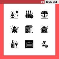 Group of 9 Modern Solid Glyphs Set for study rocket sport learn mushroom Editable Vector Design Elements