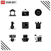 Universal Icon Symbols Group of 9 Modern Solid Glyphs of flag security promotion password key Editable Vector Design Elements