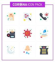 9 ilustraciones de vectores de pandemia de virus corona de color plano fumar muestra prohibida llamar al médico coronavirus viral 2019nov elementos de diseño de vectores de enfermedades