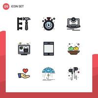 Set of 9 Modern UI Icons Symbols Signs for device check camera system lock Editable Vector Design Elements