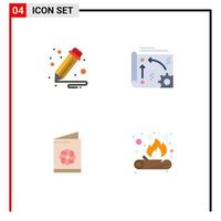 Pack of 4 Modern Flat Icons Signs and Symbols for Web Print Media such as business card app technology identification card Editable Vector Design Elements