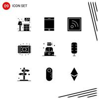 Set of 9 Commercial Solid Glyphs pack for thief criminal news bandit furniture Editable Vector Design Elements