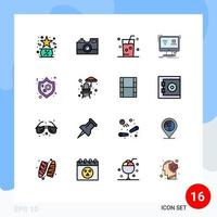 16 concepto de línea llena de color plano para sitios web móviles y aplicaciones control de monitor cámara retro hielo de verano elementos de diseño de vectores creativos editables