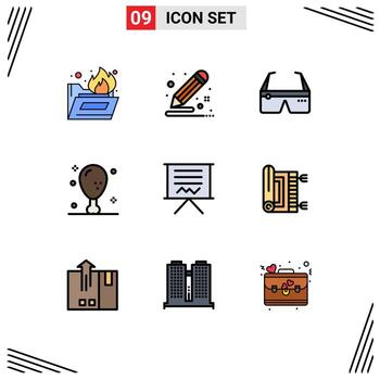 User Interface Pack of 9 Basic Filledline Flat Colors of thanksgiving holiday computer food google Editable Vector Design Elements