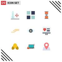 Mobile Interface Flat Color Set of 9 Pictograms of basic share business hand timer Editable Vector Design Elements