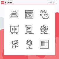 9 Thematic Vector Outlines and Editable Symbols of check furniture cloud drawer rain Editable Vector Design Elements