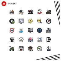 Modern Set of 25 Filled line Flat Colors and symbols such as barn spring steering food berry Editable Vector Design Elements