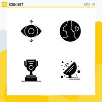 Pack of 4 Modern Solid Glyphs Signs and Symbols for Web Print Media such as eye cup earth job radar Editable Vector Design Elements