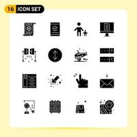 Set of 16 Commercial Solid Glyphs pack for office computer knowledge kid family Editable Vector Design Elements