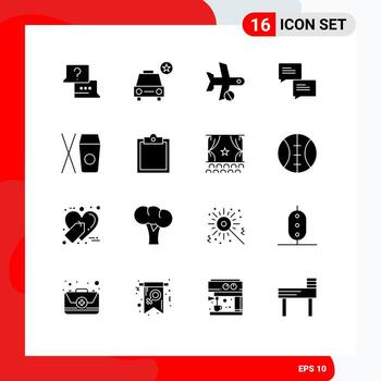 16 Universal Solid Glyphs Set for Web and Mobile Applications chinese message cancel communication transportation Editable Vector Design Elements