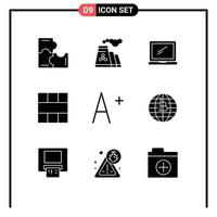 9 Universal Solid Glyph Signs Symbols of workspace interface computer grid laptop Editable Vector Design Elements