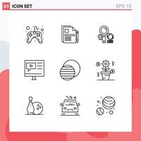 Outline Pack of 9 Universal Symbols of video multimedia sign contract media graph Editable Vector Design Elements