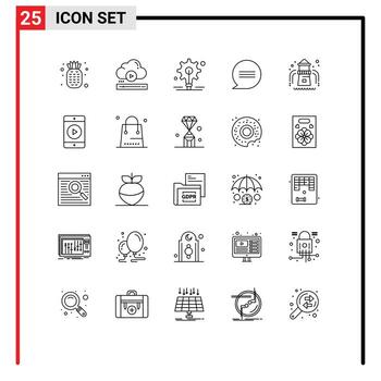 25 User Interface Line Pack of modern Signs and Symbols of mobile park bulb water slide conversation Editable Vector Design Elements