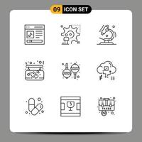 Modern Set of 9 Outlines and symbols such as love board man affection microscope Editable Vector Design Elements