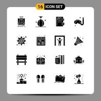 Pictogram Set of 16 Simple Solid Glyphs of setting bug cyber crime sport hobby swimming Editable Vector Design Elements