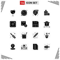 Group of 16 Solid Glyphs Signs and Symbols for social instagram location hotel bag Editable Vector Design Elements