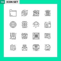 Modern Set of 16 Outlines and symbols such as city geography fire education farming Editable Vector Design Elements