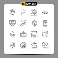 Universal Icon Symbols Group of 16 Modern Outlines of video nature pipe hill mountain Editable Vector Design Elements