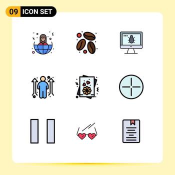 9 colores planos universales de línea de relleno establecidos para aplicaciones web y móviles tarjeta de san valentín error oportunidad carrera elementos de diseño vectorial editables vector