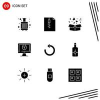 Modern Set of 9 Solid Glyphs and symbols such as rotate refresh delivery security internet Editable Vector Design Elements