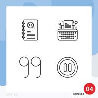 Mobile Interface Line Set of 4 Pictograms of cinema quotes book typewriter pause Editable Vector Design Elements