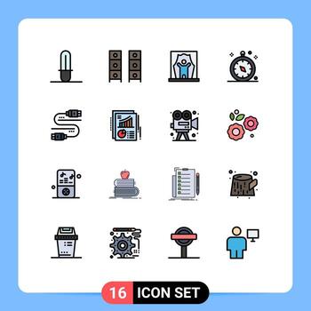 Editable Vector Line Pack of 16 Simple Flat Color Filled Lines of cable navigation actor gps professional artist Editable Creative Vector Design Elements