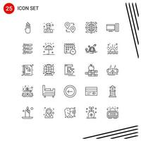 25 símbolos de signos de línea universales de servidor escritorio mapa computadora internet elementos de diseño vectorial editables vector