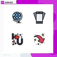 Pack of 4 Modern Filledline Flat Colors Signs and Symbols for Web Print Media such as earth i device smartphone you Editable Vector Design Elements