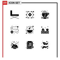 Set of 9 Commercial Solid Glyphs pack for earth day road smart camera point coffee Editable Vector Design Elements